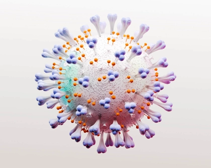 Représentation 3D d’une cellule virale de la COVID