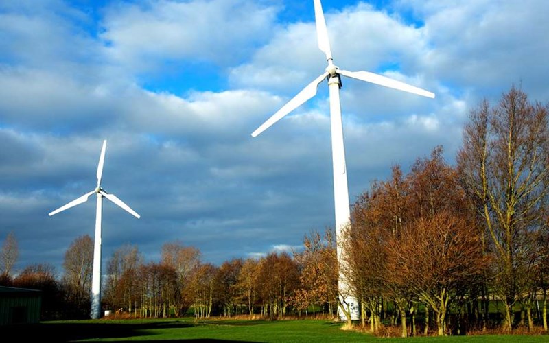 Two wind turbines at our R&D site, Ware, UK