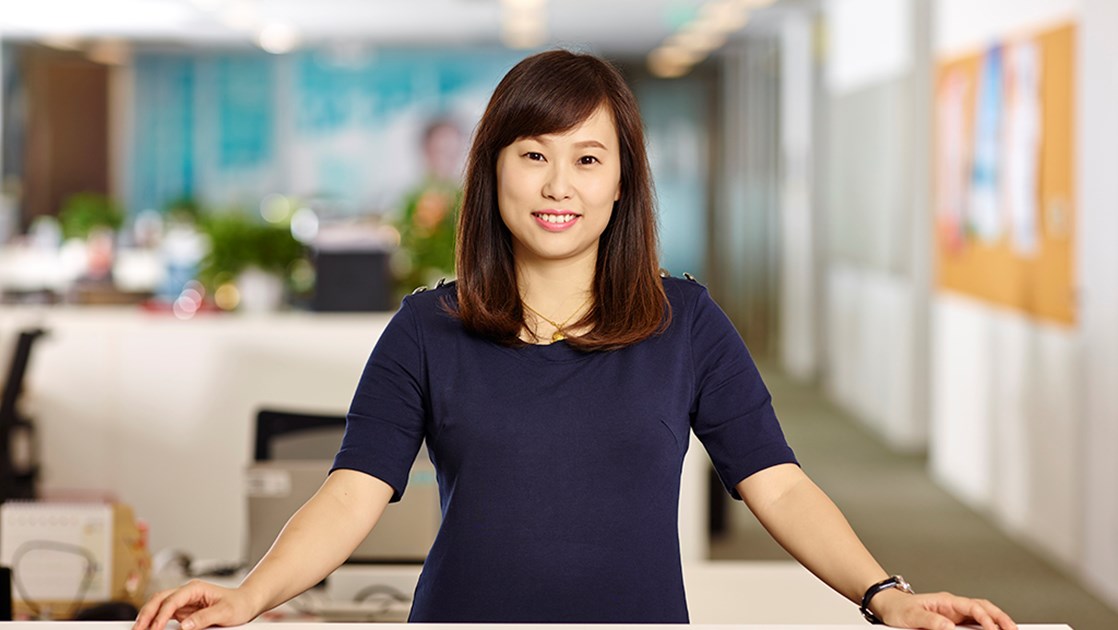 Catrina, employee, in an office at GSK China, in Shanghai