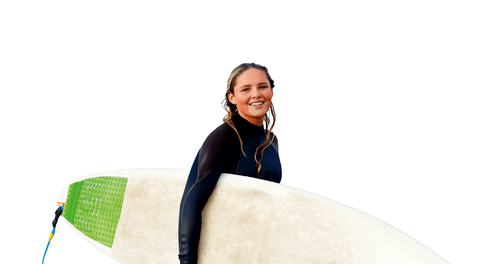 Cutout - Woman standing with a surfboard at the ocean
