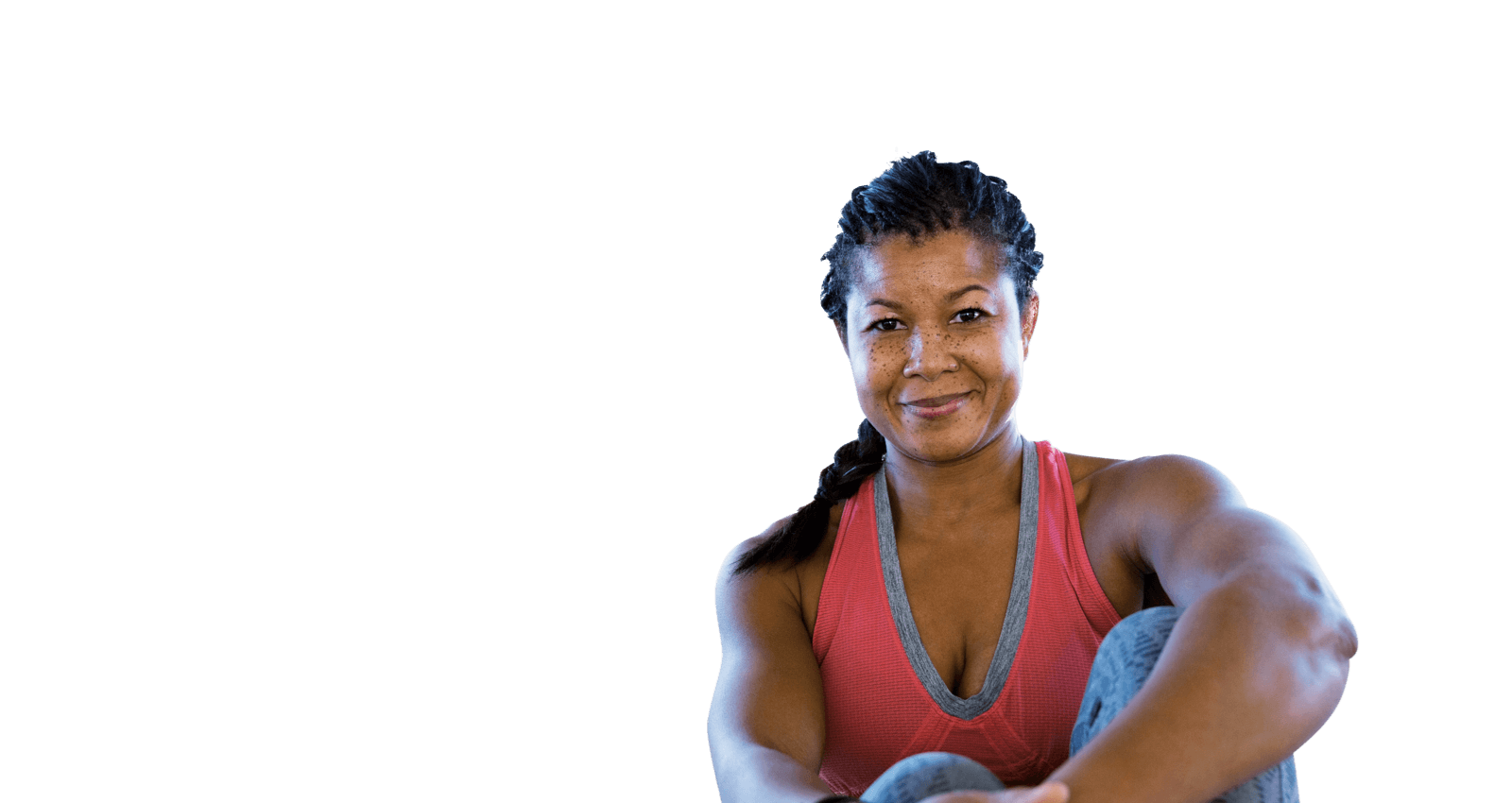 Cutout - Woman at a yoga class smiling at the camera