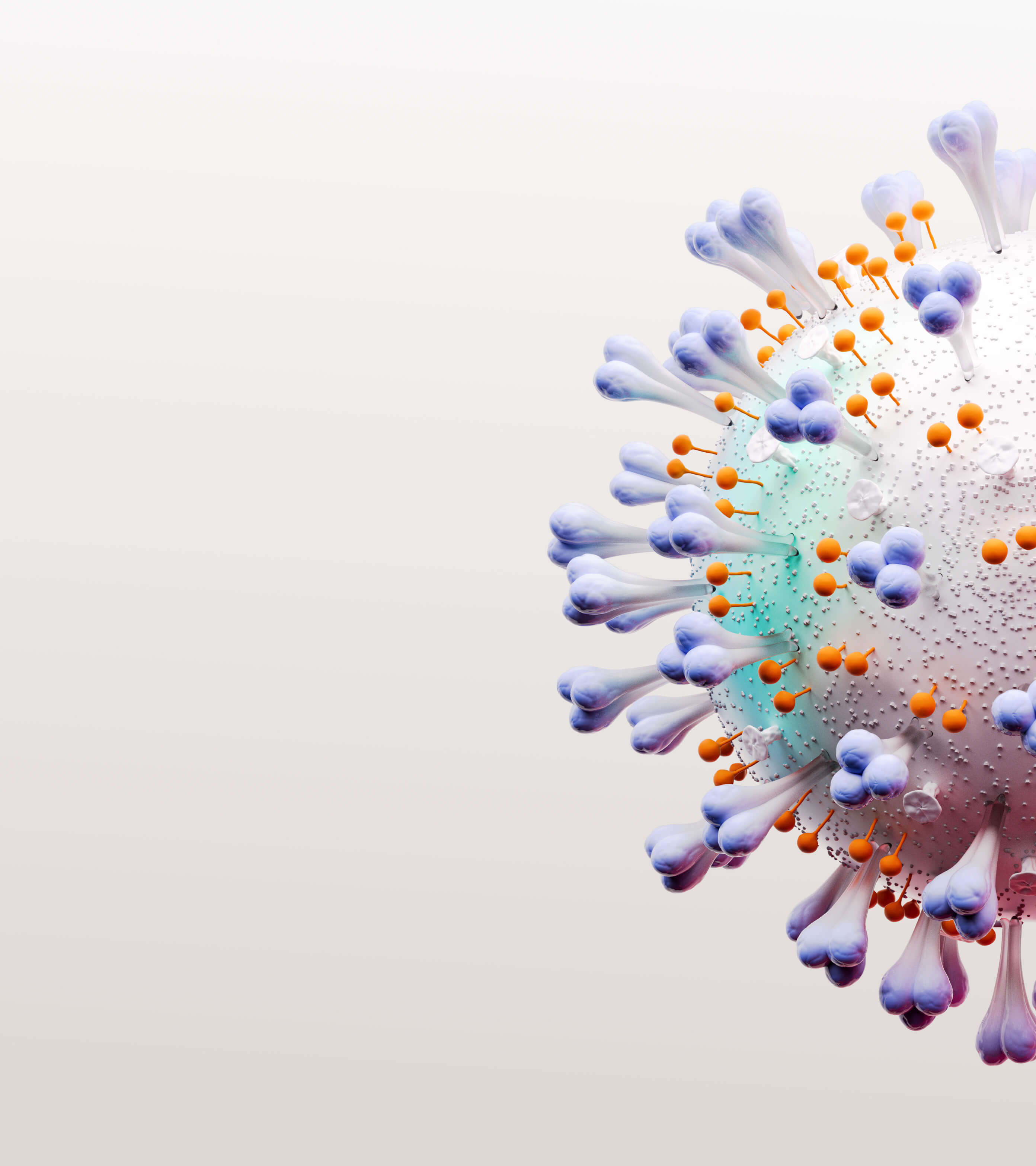 Half of a 3D rendering of a Covid virus cell