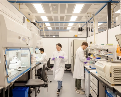 group moving around the lab