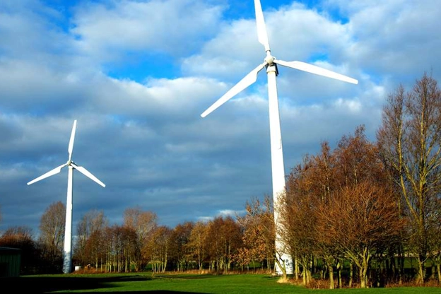 Two wind turbines at our R&D site, Ware, UK